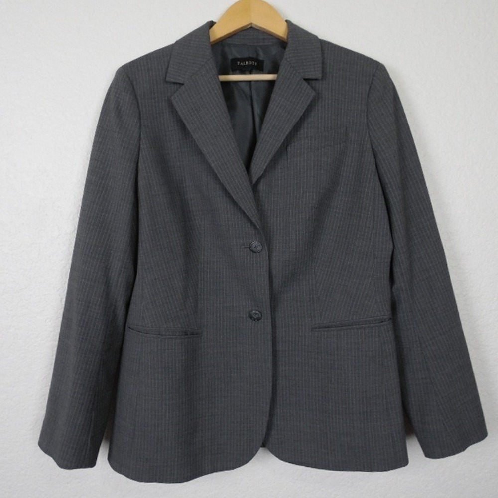 Talbots Women's Wool Blazer SZ 12 Gray Pinstripe